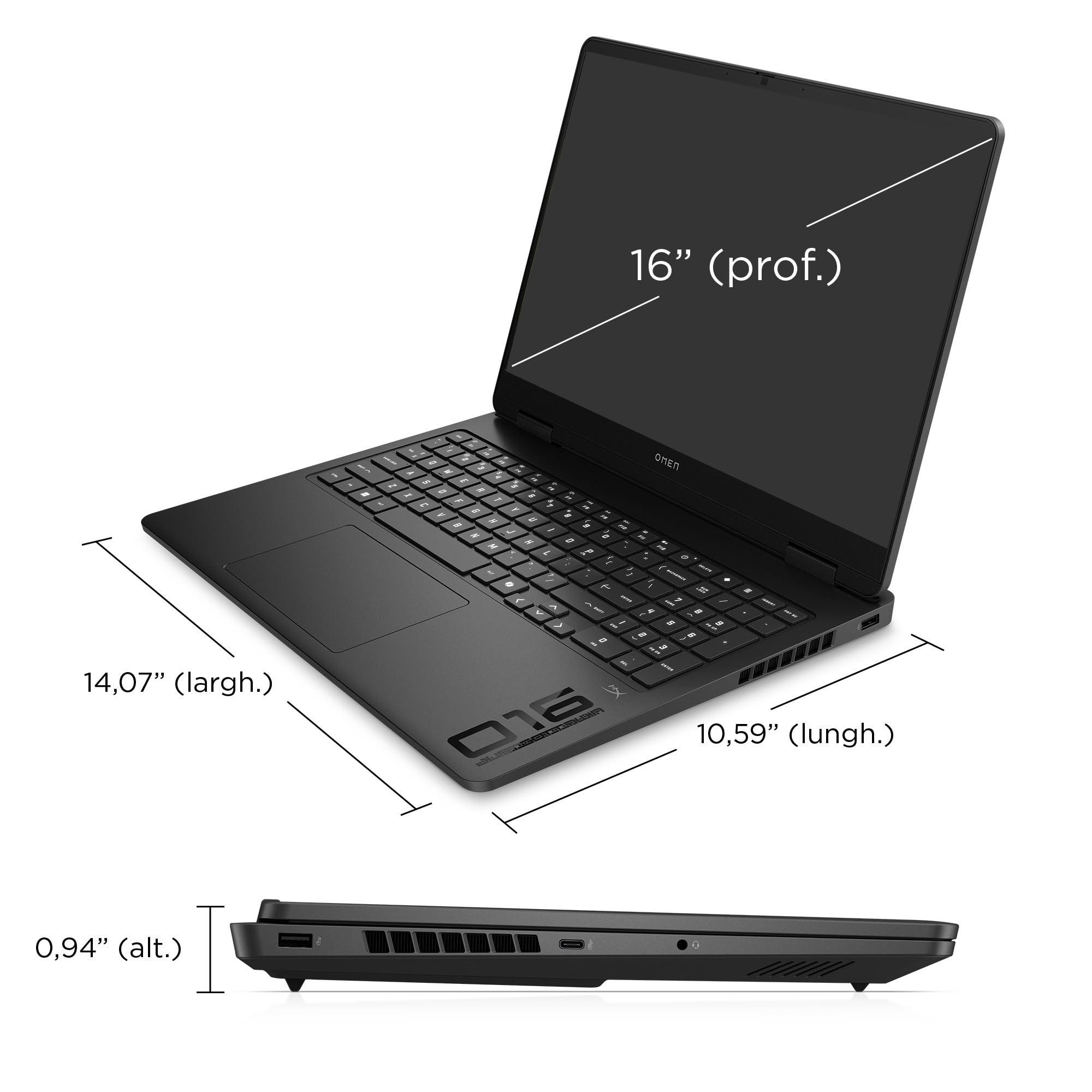HP OMEN 16-ap0008slx, Notebook, AMD Ryzen 9-8940HX, 16 GB RAM, 512 GB SSD, NVIDIA RTX 5060 8GB, 16" 2K IPS 144Hz, Laptop, 1080p TNR IR Privacy Cam, FreeDOS 3.0, Portatile, Nero