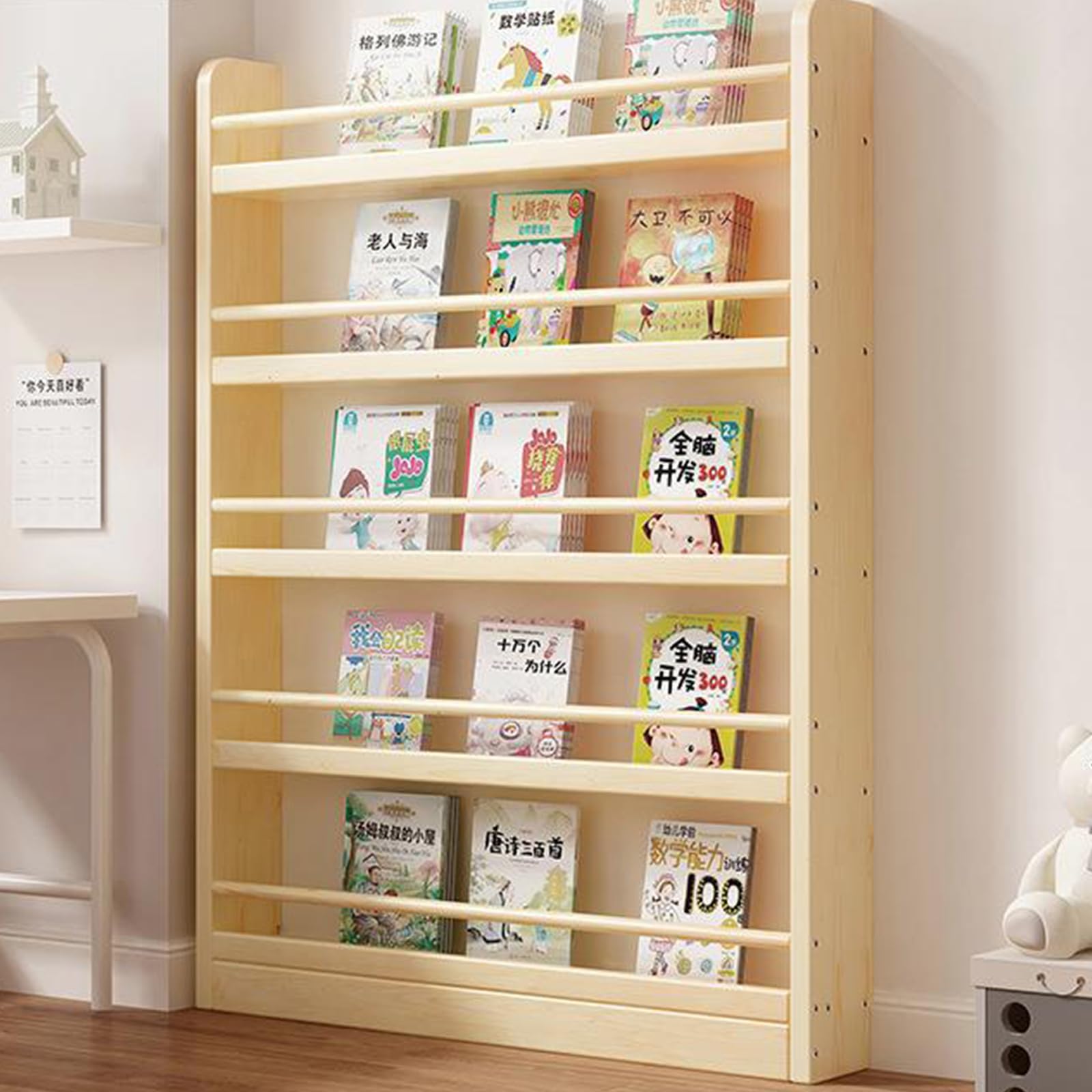 Tazyee Children's Bookshelf Floor Bookcases Display Racks - Tall, Thin 10cm Standing 2-8 Tier Wood Bookshelves with Open Storage Shelves for Bedroom, Living Room, Home Office, Behind Door
