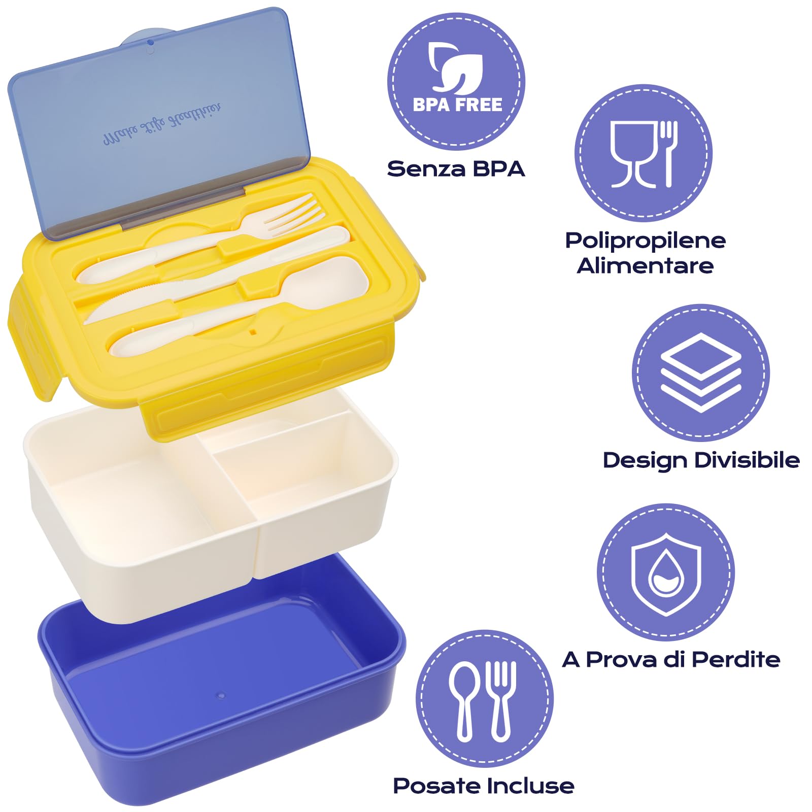 KINSHO Bento Box 2 Pezzi Per Bambini E Adulti - 3 Scomparti, A Tenuta Stagna, Con Spork