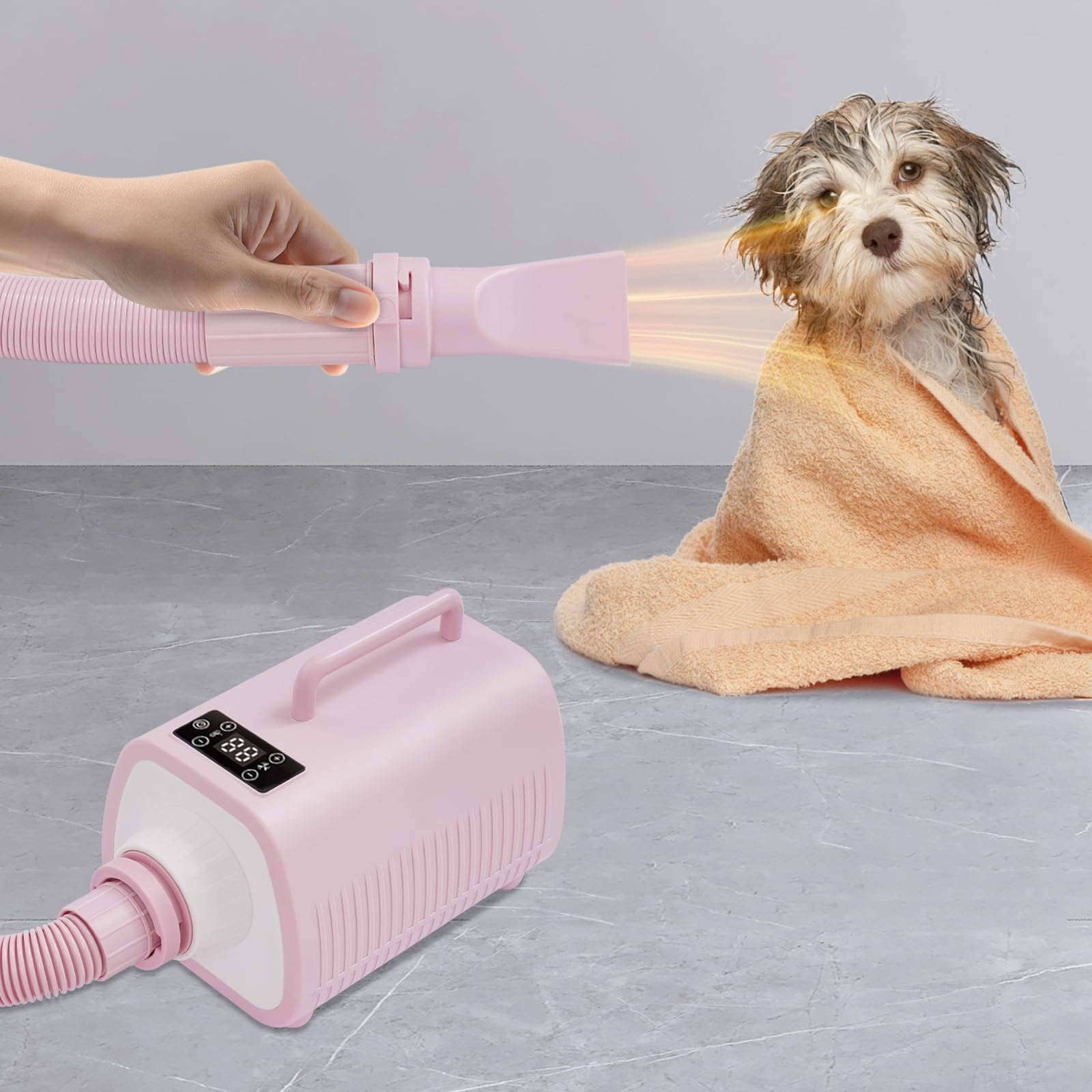 Aspirateur Poil de Chien et Chat LED et Écran Tactile 9 Vitesses Ventilation et Réglage Température avec 3 Buses Aspirateur Poils D'animaux pour Animaleries, Cliniques Vétérinaires (Rose)