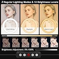 Vista 2 de Anillo de luz para selfie de 10.3 pulgadas con soporte y soporte para teléfono, trípode de escritorio, 29 modos de iluminación RGB, control remoto