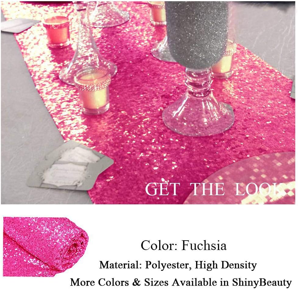 Fuchsia Bridal Shower Decorations 14'' x 108'' Sequin Table Runners 3pcs Hot Pink Rectangle Party Supplies -0725S…