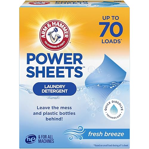 Power Sheets Laundry Detergent, Fresh Breeze Scent, No Mess, Lightweight