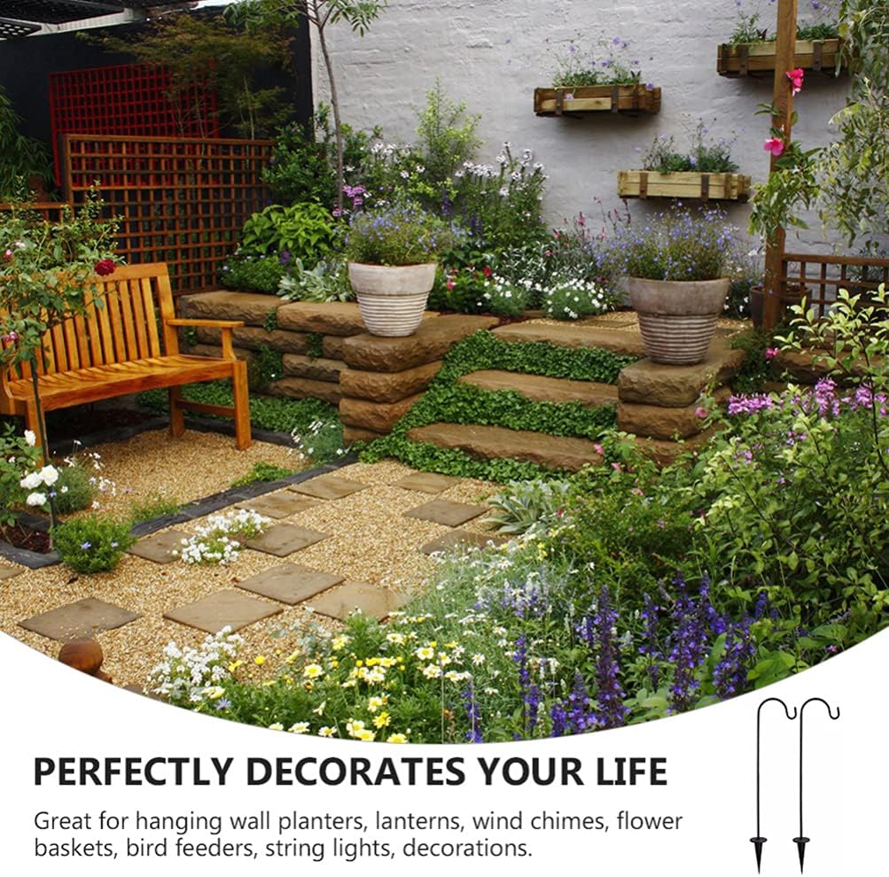 BESPORTBLE 24 inch Shepherd Hook for Outdoor: 2 Pack Garden Bird Feeder Pole for Hanging Bird Feeder, Adjustable Shepherds Hook for Plant Baskets, Christmas Solar Light Lanterns