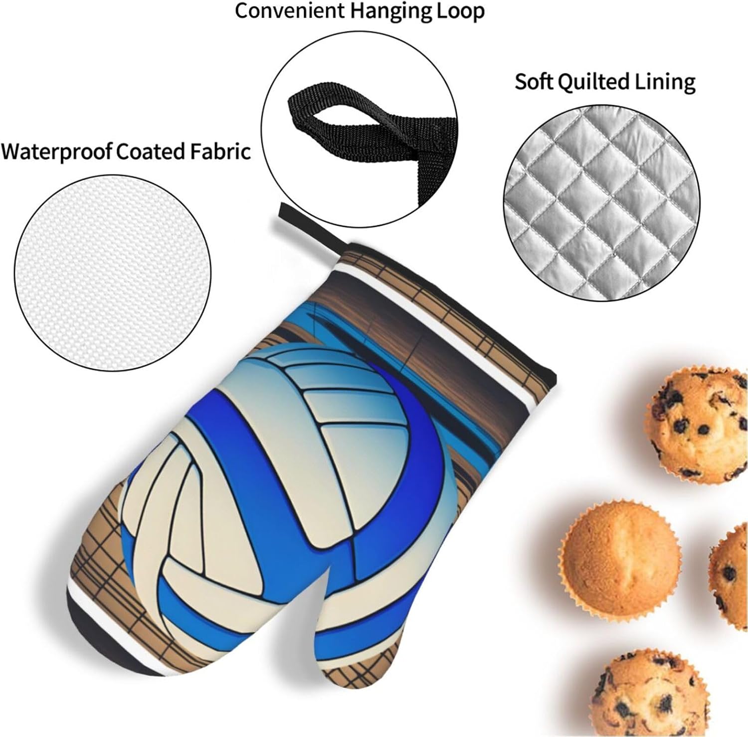 Blue Volleyball Prints Kitchen Covers: Waterproof Oven Layers for Safe Cooking & Easy Cleanup - 4 Piece Heat Protection Set