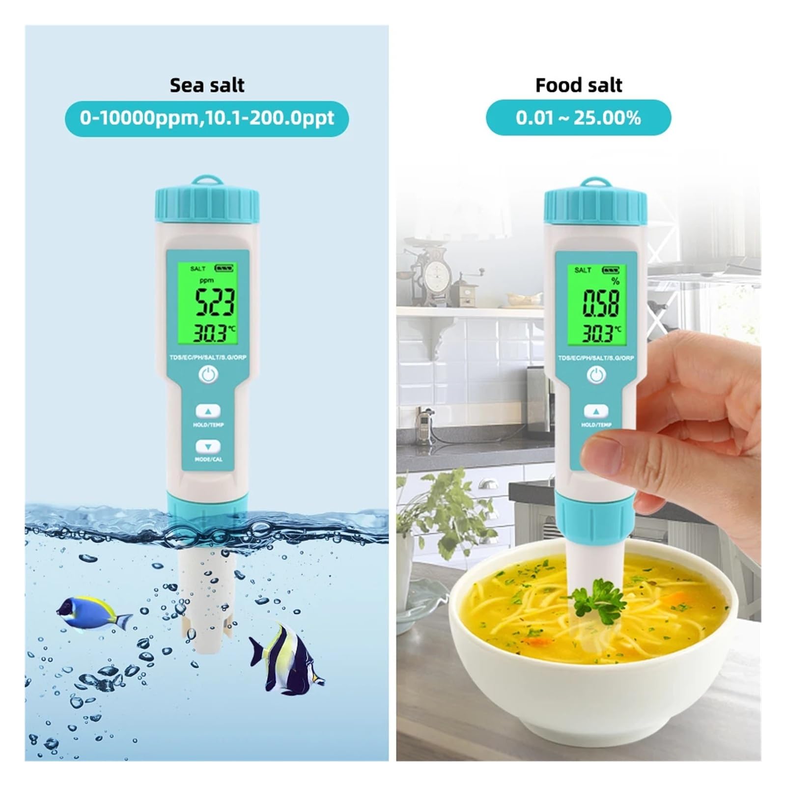 7 en 1 PH/TDS/EC/ORP/salinité/S. G/compteur de température C-600 testeur de qualité de l'eau for l'eau potable, ph-mètre d'aquarium