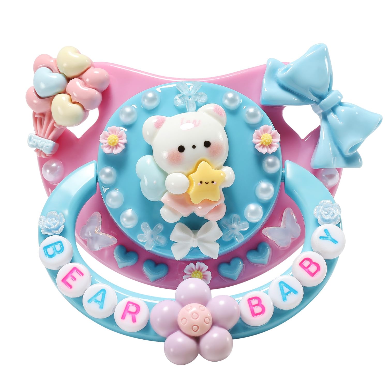 CutiePlusU Adult-Size Pacifier Dummy for Adults DIY Handmade Large Shield - Blue Star Bear Cub