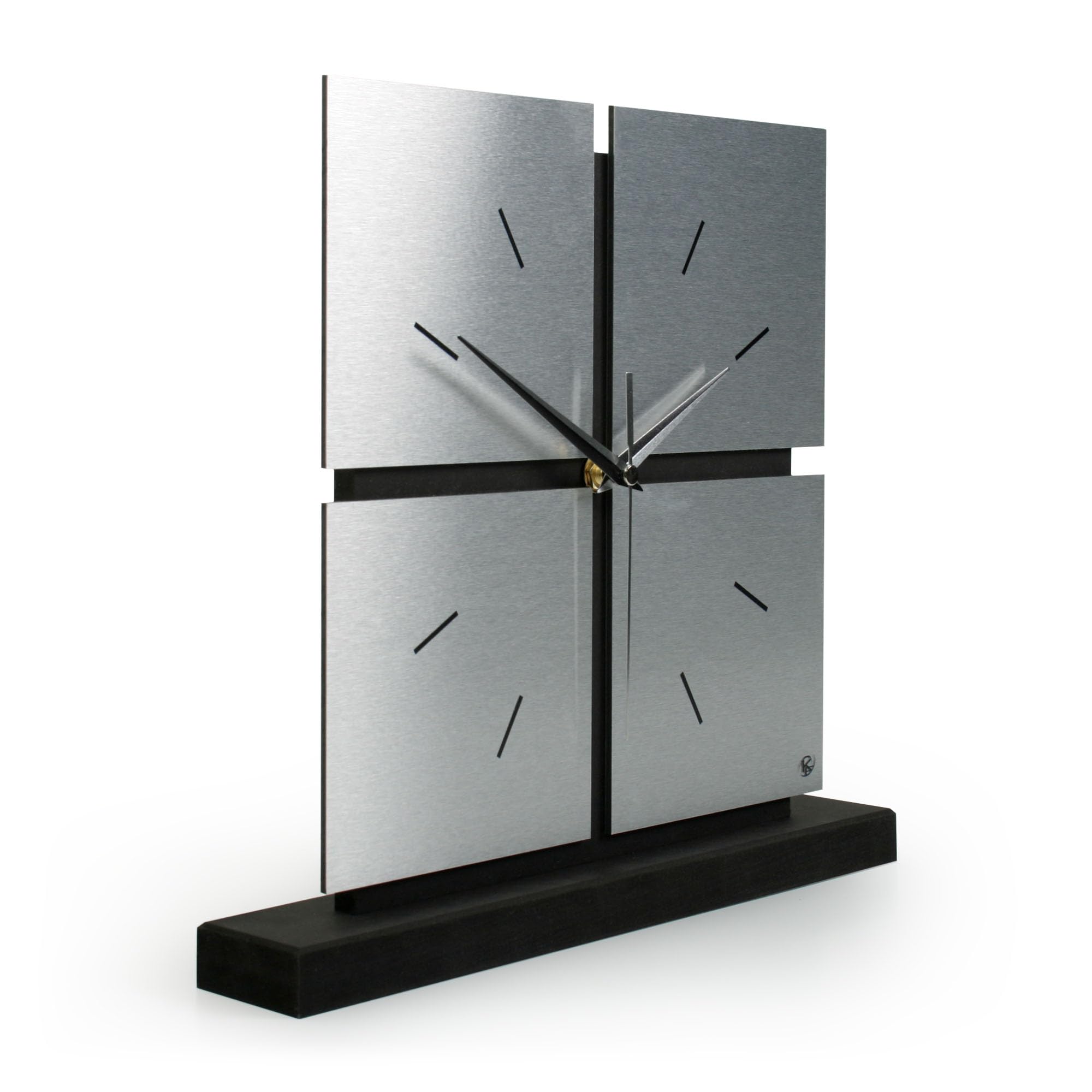 Kreative Feder Standuhr „Silver Squares“ aus Holz – Schwarze Tisch-Uhr in modernem Metallic-Look; Größe ca. 28x30x5cm (leises Funkuhrwerk)