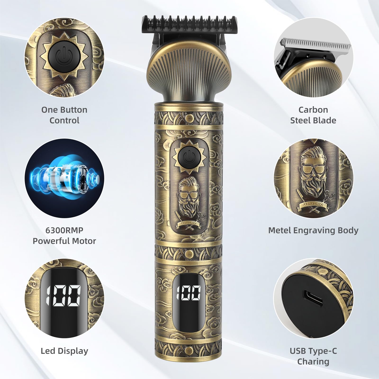 Apiker Tagliacapelli Uomo 6 IN 1, Regolabarba Uomo Rasoio Elettrico Barba Capelli Corpo Schermo LCD, Professionale Macchinetta per Capelli T-Blade con 9 Pettini Set,Trimmer Capelli USB Ricaricabile