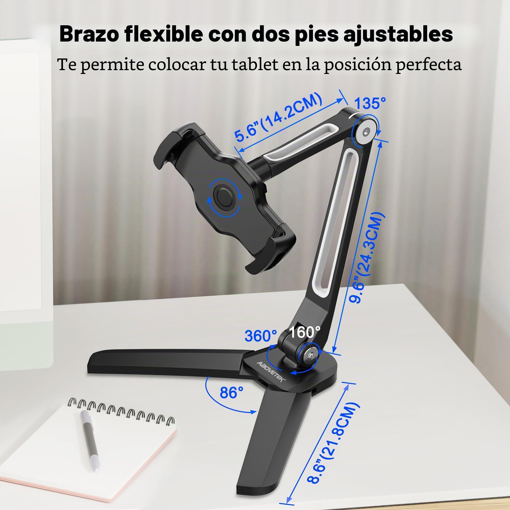 AboveTEK Soporte de Pared para Tablet iPad 3 en 1 - Compatible con iPad de 4.7" a 13.5", Mini, Air, Surface Pro, Móvil - Soporte para Cocina y Mostrador - Negro (Negro)