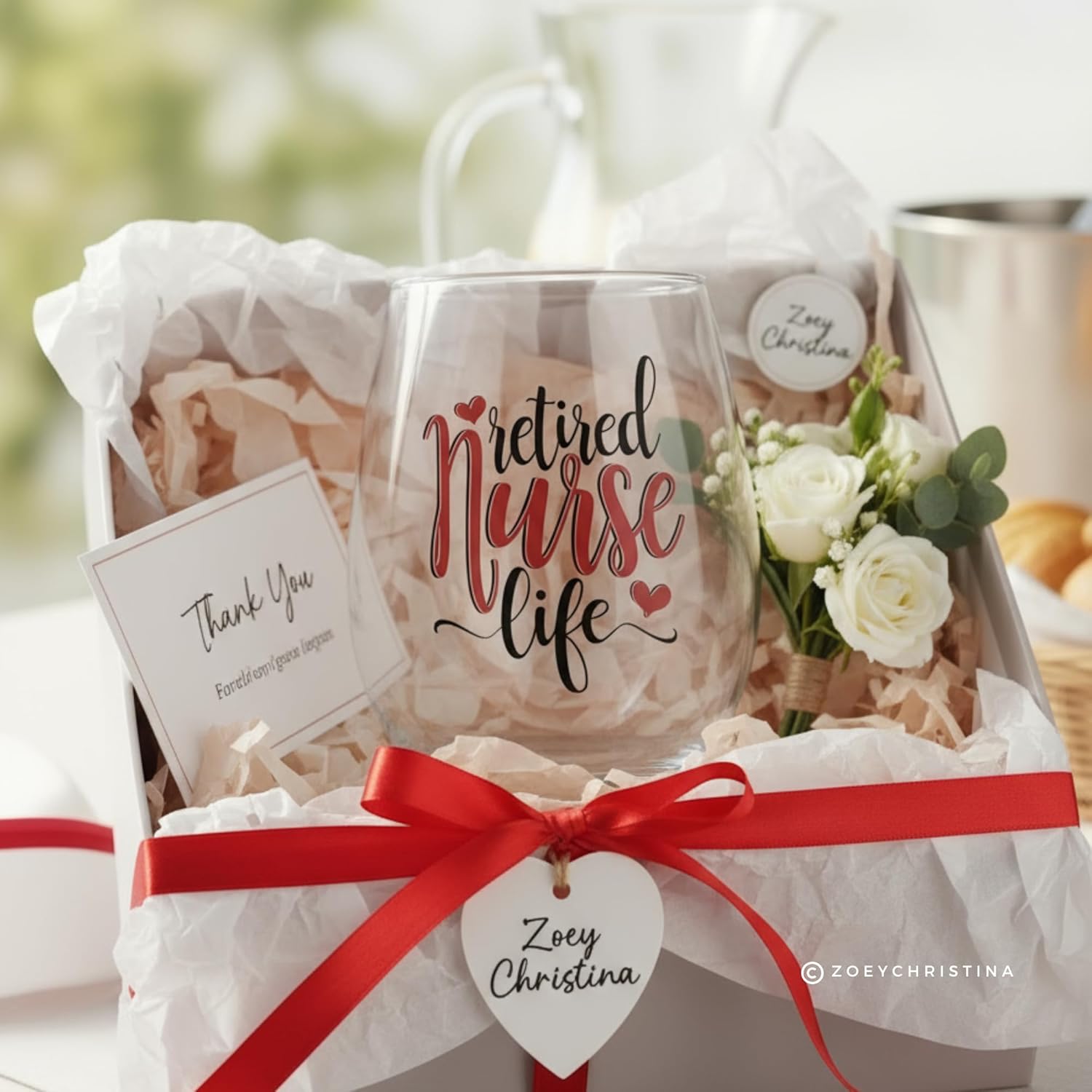 Zoey Christina Retired Nurse Life Wine Glass – 18oz Stemless Wine Glass Gift for Retired Nurses | Retirement Gift for RN, LPN, or Nurse Practitioner 0034 - Image 2