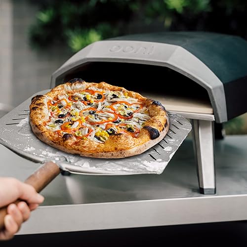 Miniatura 7 de Q Pizza Pala redonda de aluminio perforado de 12 x 14 pulgadas para pizza, dorado, aluminio, antiadherente, fácil de limpiar, adecuada para todas