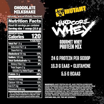 Mutant Hardcore WHEY, 100% Whey Protein Isolate, Chocolate Milkshake, 5 lb