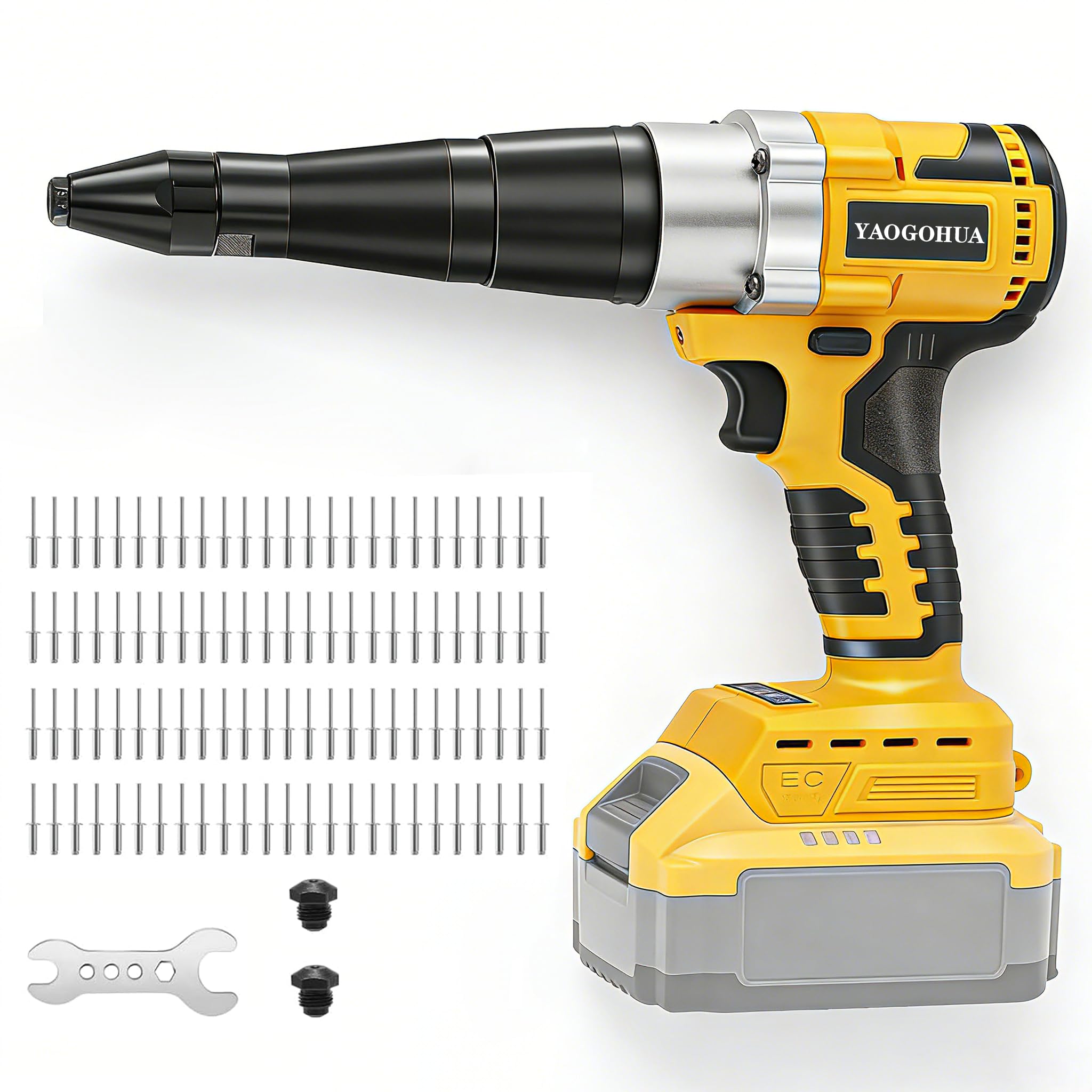 Herramienta de remache inalámbrica para batería Dewalt de 20 V máximo, kit de pistola de remache pop (sin batería), pistola remachadora automática eléctrica sin escobillas con 3 tamaños (1/8