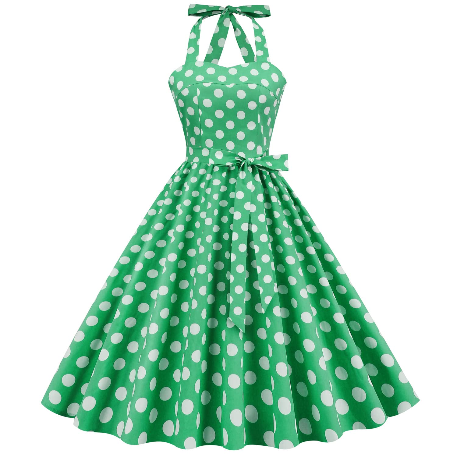 IMEKIS Femmes Années 1950 Vintage Une Ligne Licou Cou Robe à Pois sans Manches Cocktail Soirée Rétro Balançoire Robe Longueur Au Genou Fête de Mariage Robe de Bal