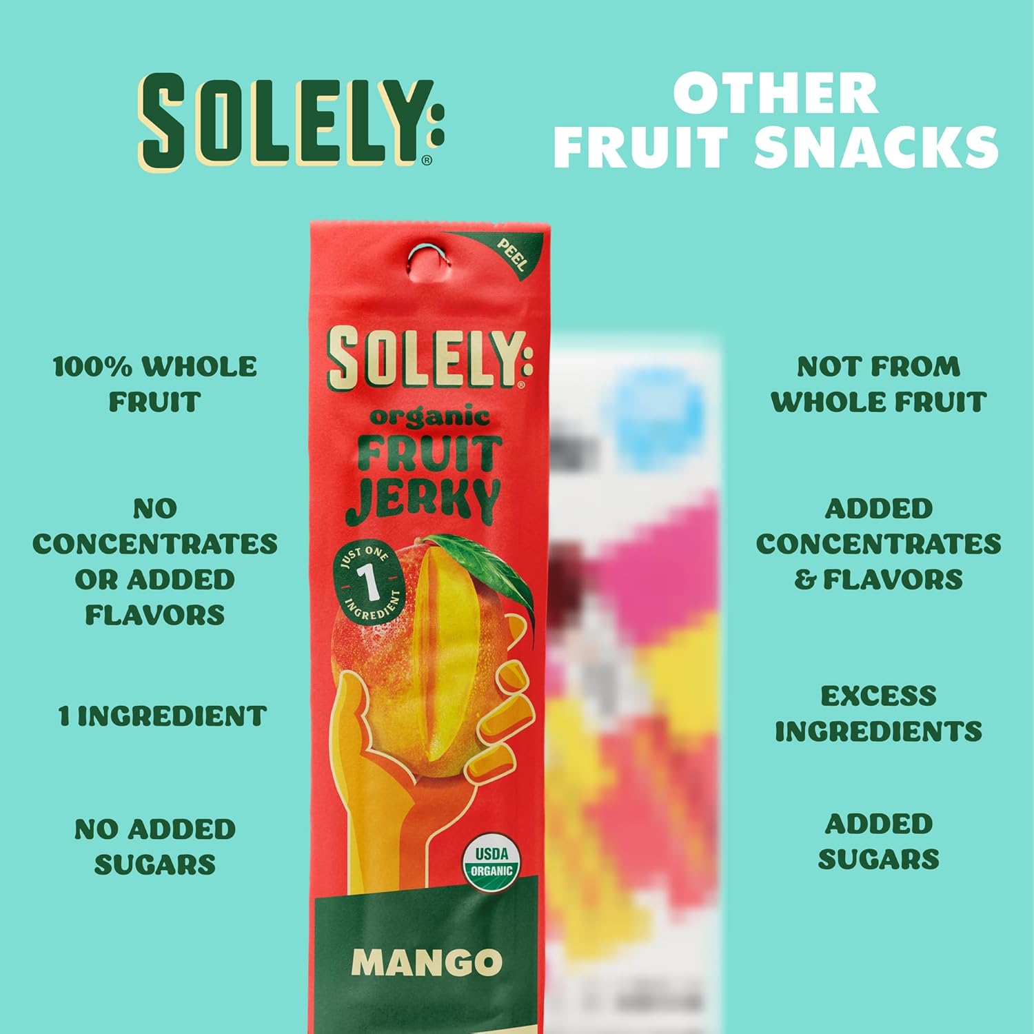 Solely - Organic Mango Fruit Jerky - 12 Indivily Wrapped Fruit Strips