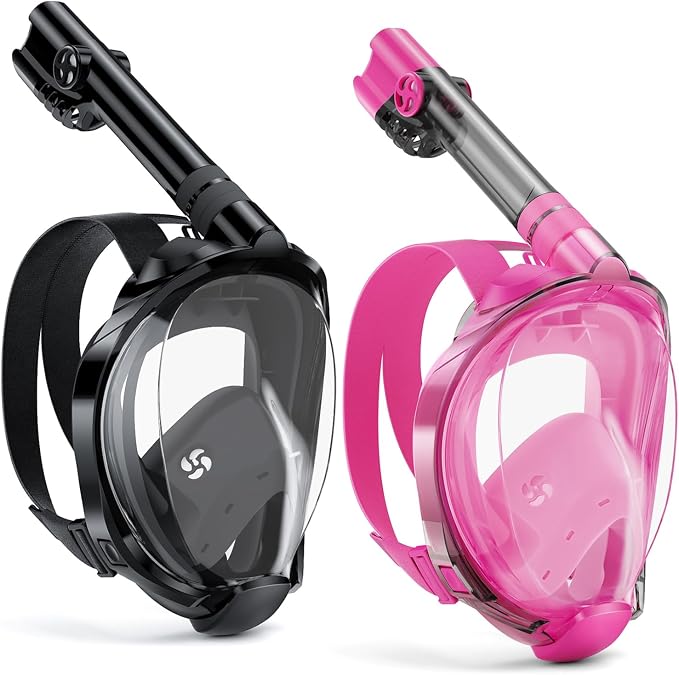 W WSTOO Full Face Snorkel Mask,Suitable for Beginners Dry Top Snorkeling Gear,Can Your Mouth or Nose to Breathe,180 Degrees Panoramic View,Anti-Fog Anti-Leak,Summer Travel and Vacationing Best Gifts