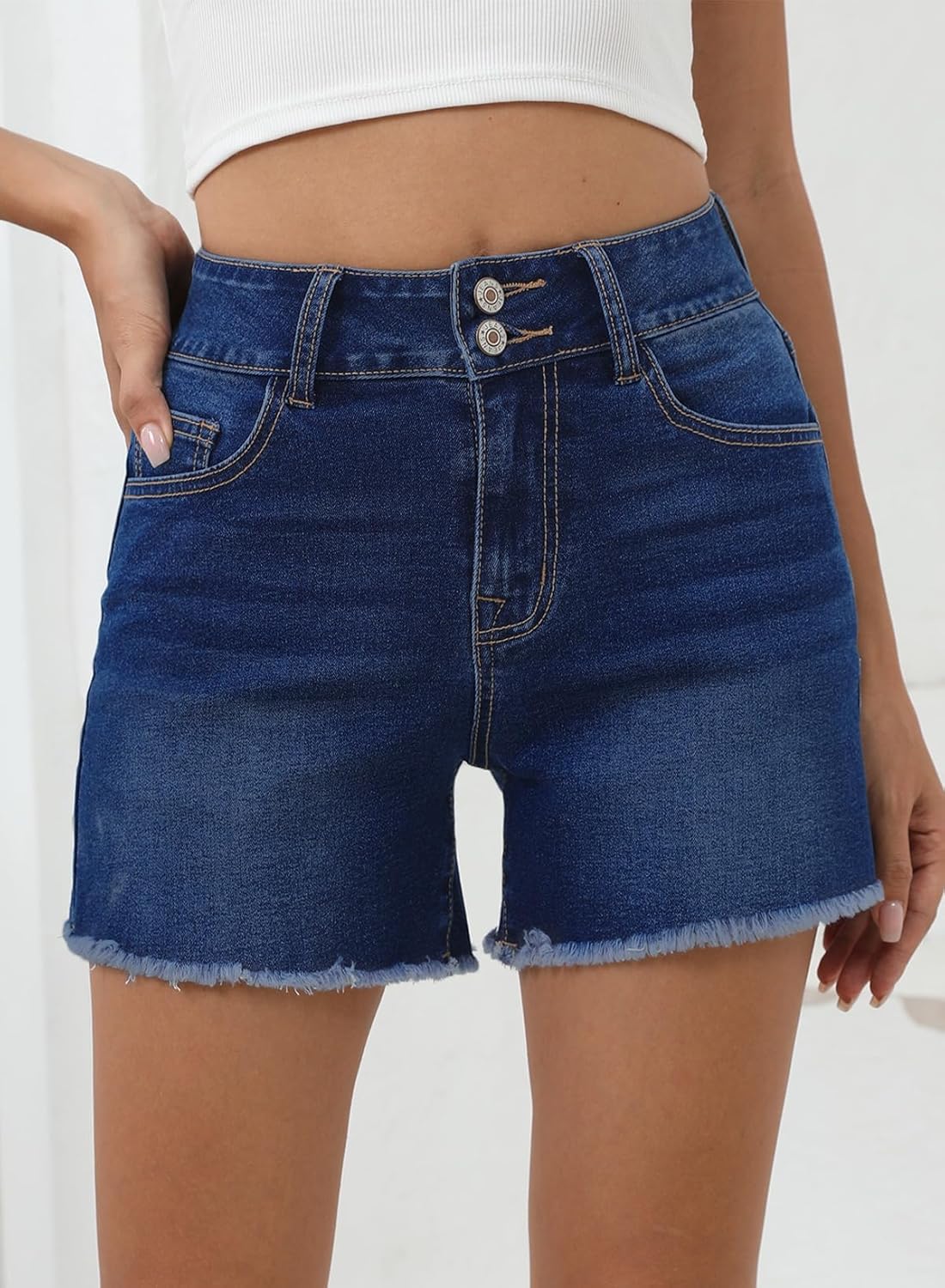 Sidefeel Women's Jean Shorts High Waisted Stretchy Raw Hem Summer Denim Shorts with Pockets - Image 4