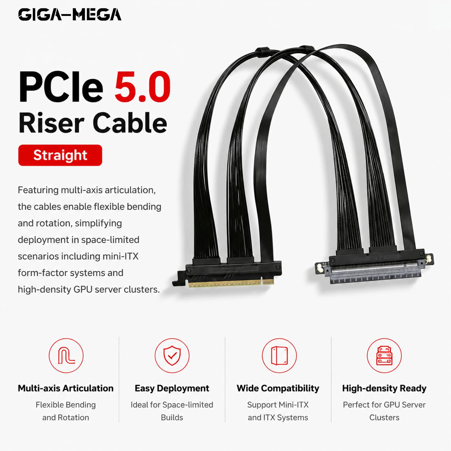 PCIe 5.0 X16 kabel riser kąt prosty, prosty elastyczny kabel wiązkowy do serwera AI 50-60 cm, długość czarno-biały (czarny, kąt prosty 50 cm)