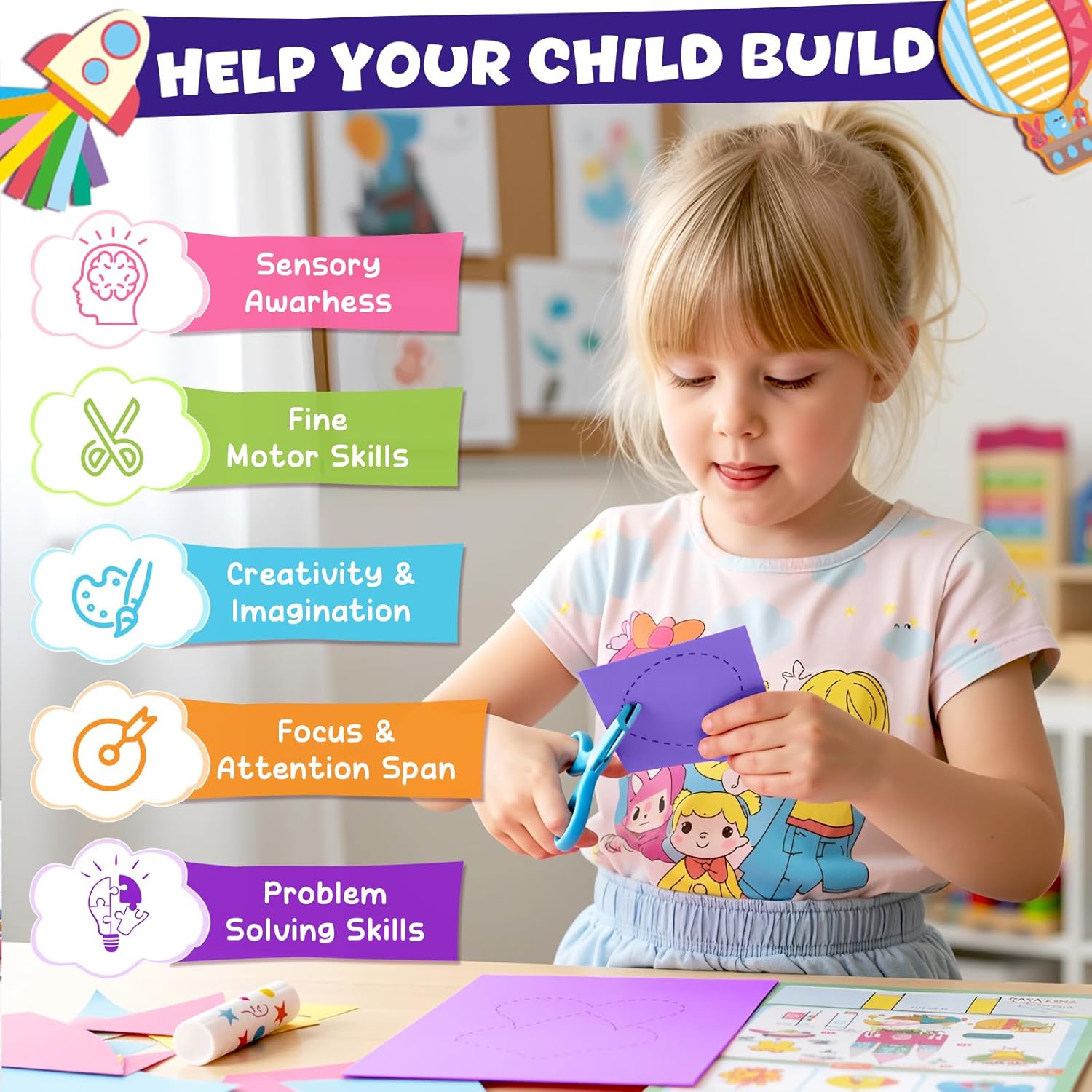 YoPoll Scissor Skills Activity Book for Kids, Toddler Arts and Crafts Kit with 2 Safety Scissors, Preschool Learning Toy for Fine Motor Skills and Creative Cutting Practice, Fun Gift for Boys & Girls - Image 3