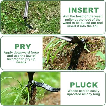 Weed Puller, Weed Remover Tool, Telescopic Root Remover, Stand-up Manual Weed Tool for Garden, Hand Weeder with Foot Plate and 4 Claws for Garden Lawn Farmland Transplant Gardening