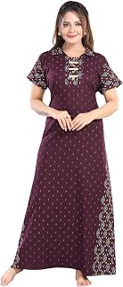 BN PARIDHAN Women's Pure Cotton Maxi, Maroon Flared A-Line Ethnic Nightgown, Full Length Casual Sleepwear Price In India