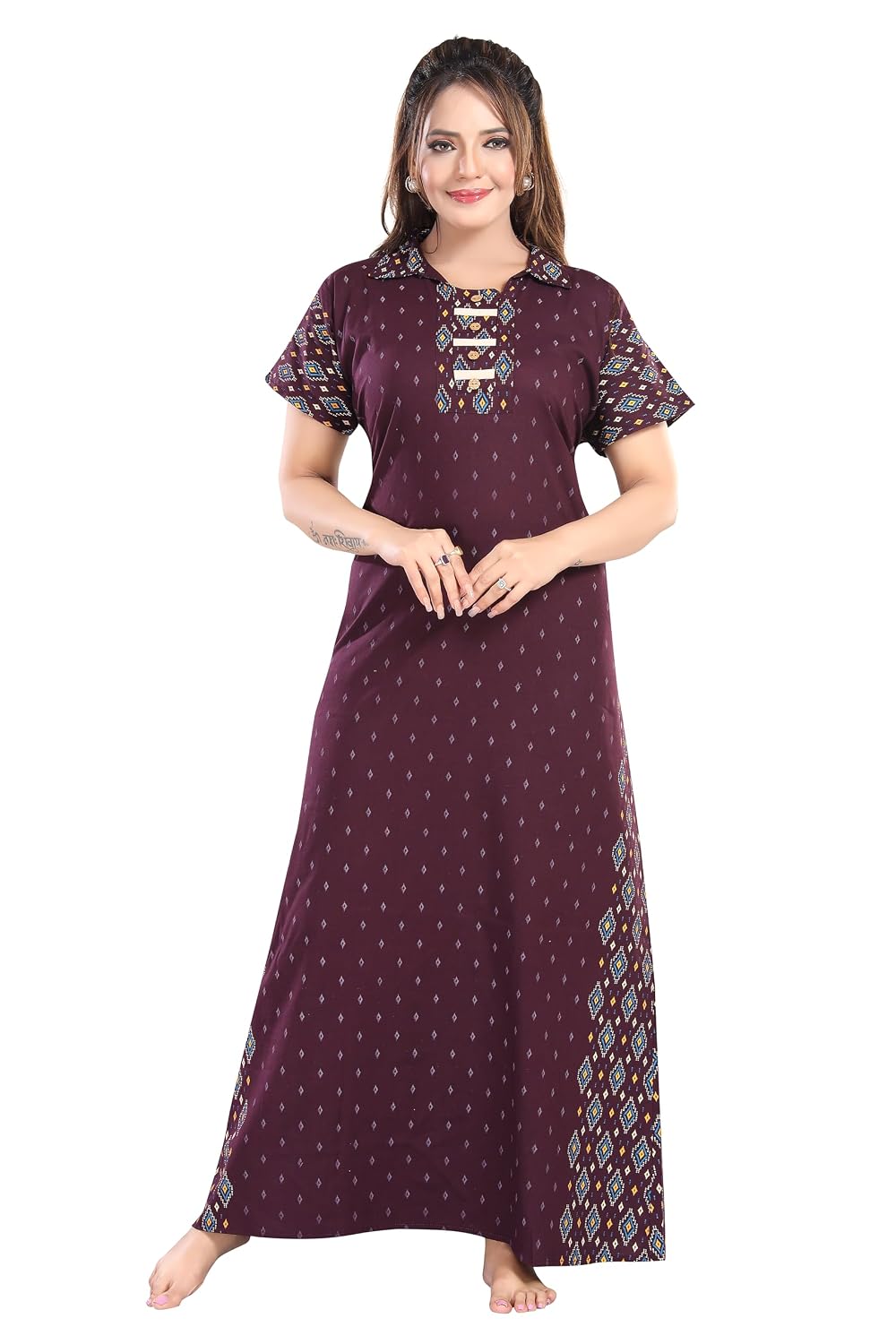 BN PARIDHAN Women's Pure Cotton Maxi, Maroon Flared A-Line Ethnic Nightgown, Full Length Casual Sleepwear - Review, Price and Buying Guide