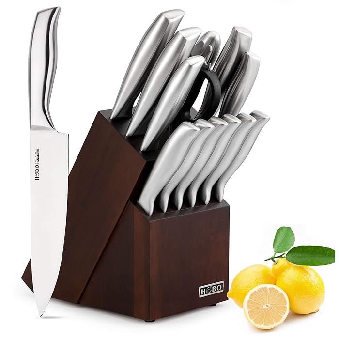 Buy Knife Set,HOBO 14Piece Kitchen Knife Set with Block Wooden,Self