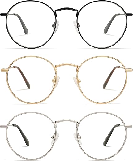 3-Pack Retro Round Reading Glasses for Men Women Trendy Blue Light Blocking Computer Readers Metal Frame AM6101