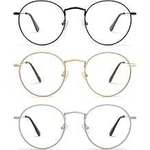 AMOMOMA 3-Pack Retro Round Reading Glasses for Men Women Trendy Blue Light Blocking Computer Readers Metal Frame AM6101