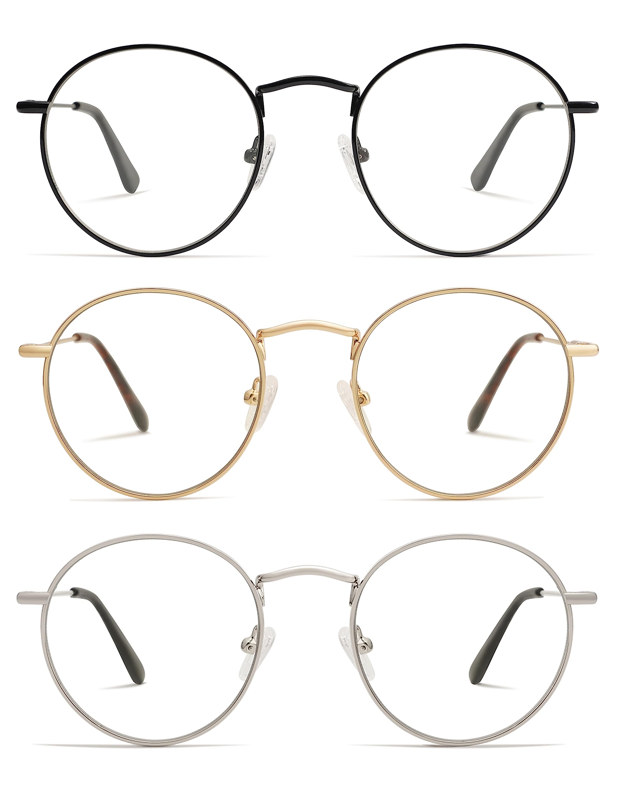 AM6101 3er Set Retro Runde Lesebrille für Männer und Frauen mit Blaulichtblocker