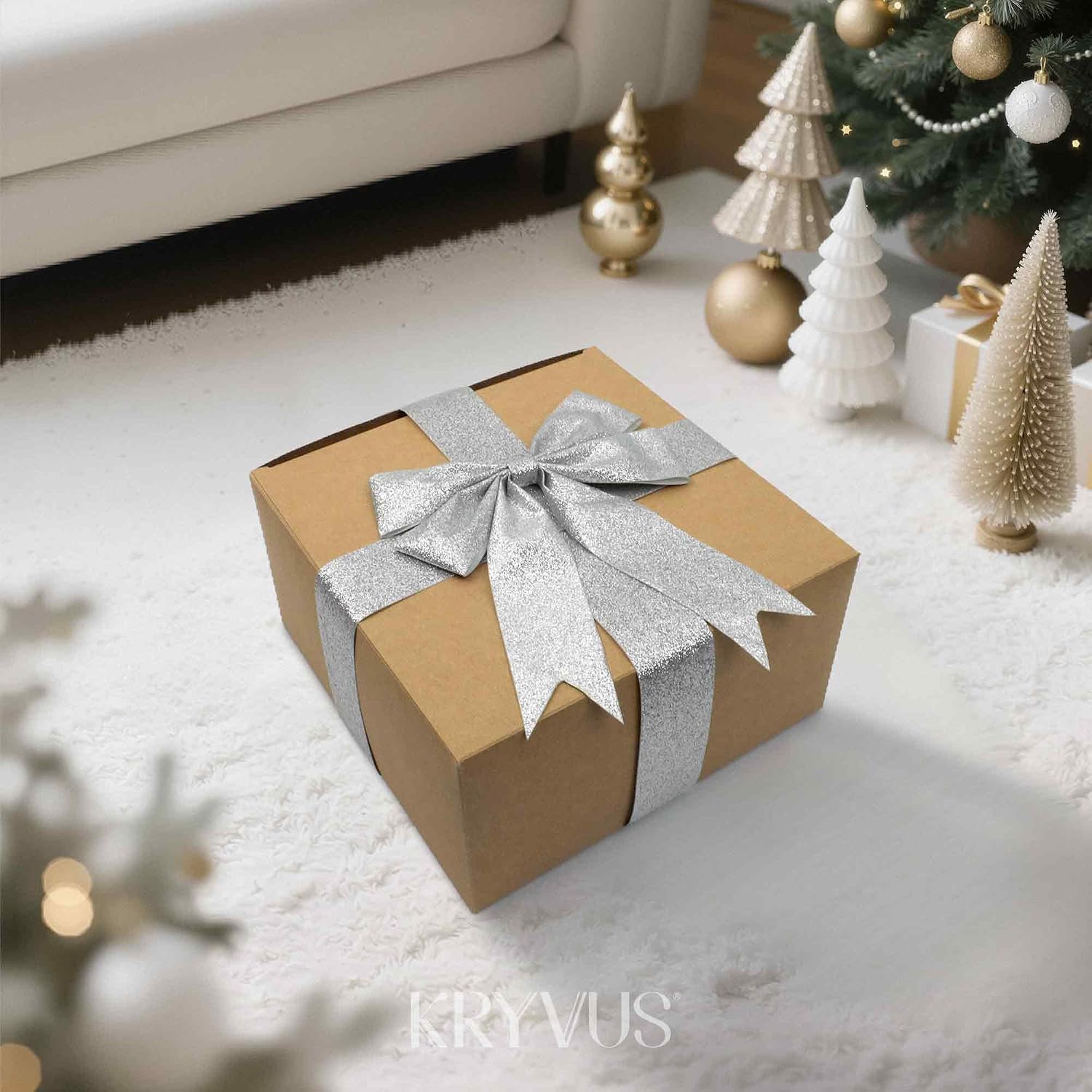 Silver Glitter Ribbon, 1-1/2 Inch x 25 Yds Cut Edge Christmas Ribbon | Sparkling Silver Cut Edge Christmas Ribbon for Crafts, Gift Wrapping, Christmas Tree Decoration, Ornaments, Home Decor