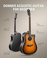 Vista 2 de Donner Guitarra Acústica para Principiantes Adultos Tamaño Completo Cutaway Acustica Guitarra Kit Paquete con Lección en Línea Gratuita, Bolsa