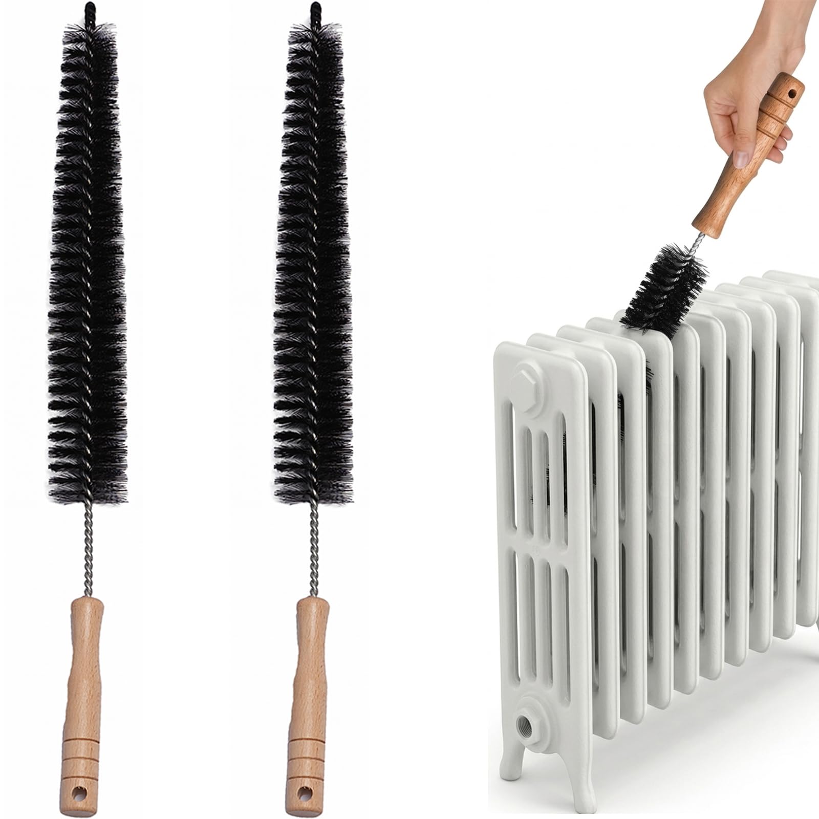 Heizkörperbürste, 45,7 cm lange Reichweite, flexibler Heizkörperreiniger mit Holzgriff, Mehrzweck-Trockner-Fusselbürste und Kühlschrankspulen-Reinigungsbürste für schmale Lücken, Entlüftungsreiniger