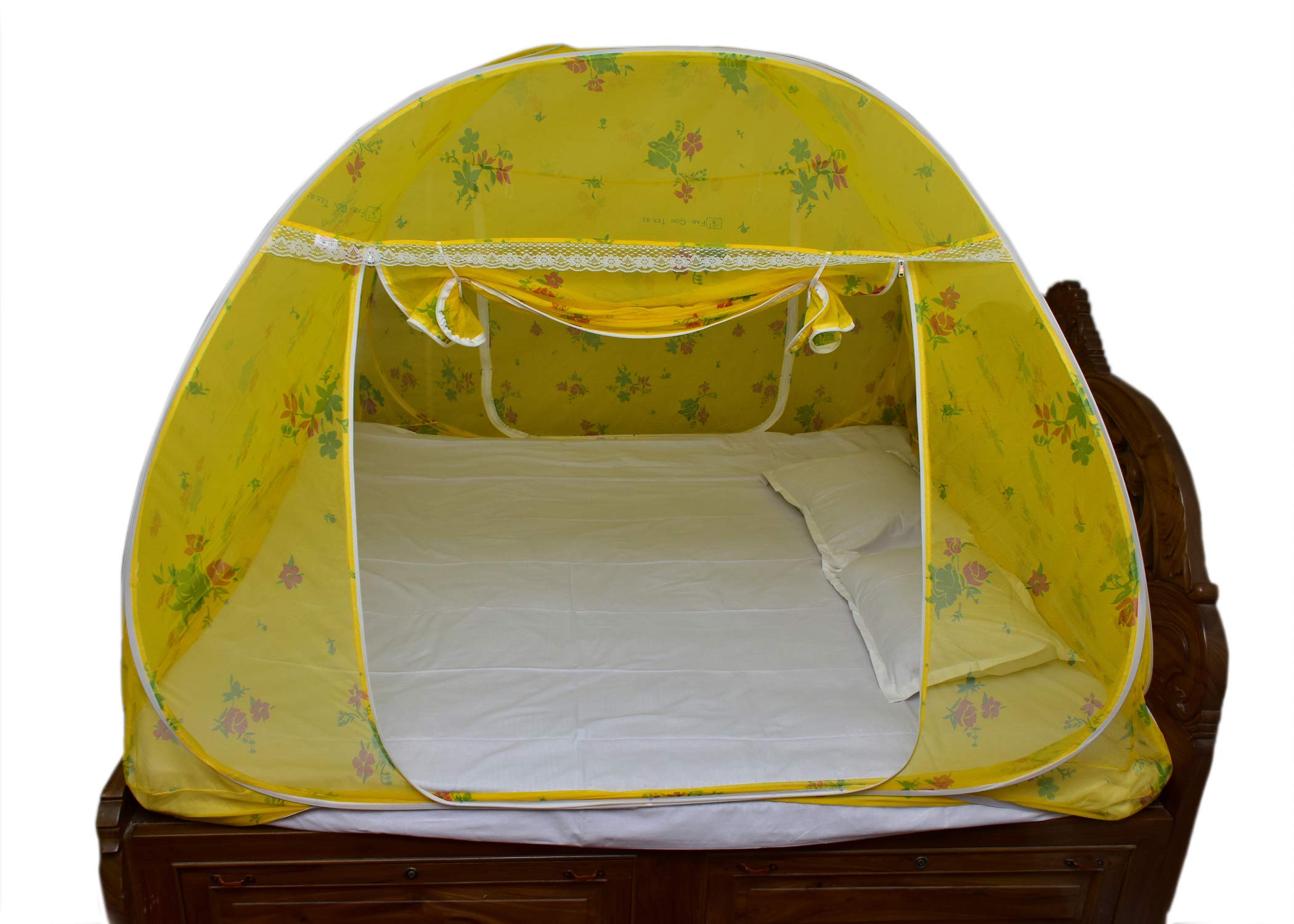 HOMELORE Mosquito Net for Double Bed | Foldable Machardani | Portable Mosquito Net Tent for Beds with Maskito, 3 Pair Saviours, Machhardani (Yellow)-image-44
