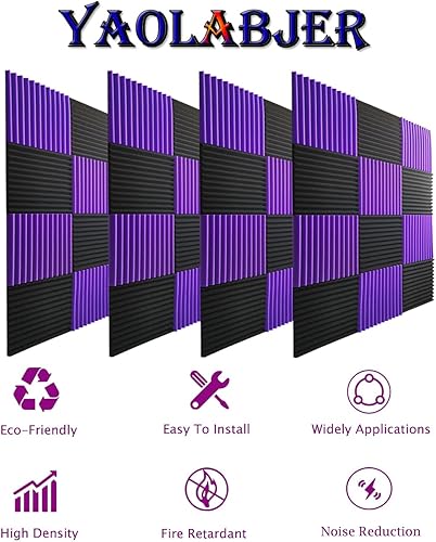 Miniatura 4 de Paquete de 48 paneles acústicos, paneles de espuma a prueba de sonido para paredes, 12 x 12 x 1 pulgada, sin olor y de recuperación rápida, paneles