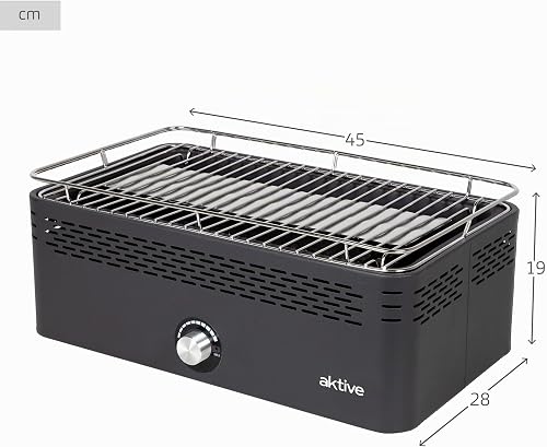 Aktive 63004 Portable Charcoal Barbecue, Rechargeable, Battery-Operated, Smokeless, Black, Rectangular, Drip Protection, Dimensions 45 x 28 x 19 cm, Includes Carry Bag, Patio, Balcony Grill - 4