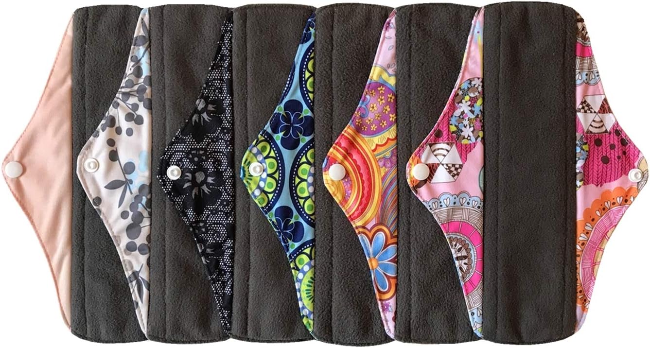6 Pieces 10 Inch Regular Charcoal Bamboo Mama Cloth/Menstrual Pads/Reusable Sanitary Pads