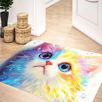 Cat Rug Mat Colorful Girls Adorable Funny Bath Mat Washable Floor Mat with Western Cat Design Soft Tufted Plush Modern Printed Cute Pets Rug Room Outdoor Indoor Gift for Cat Lovers Pet Owner 17X29 In