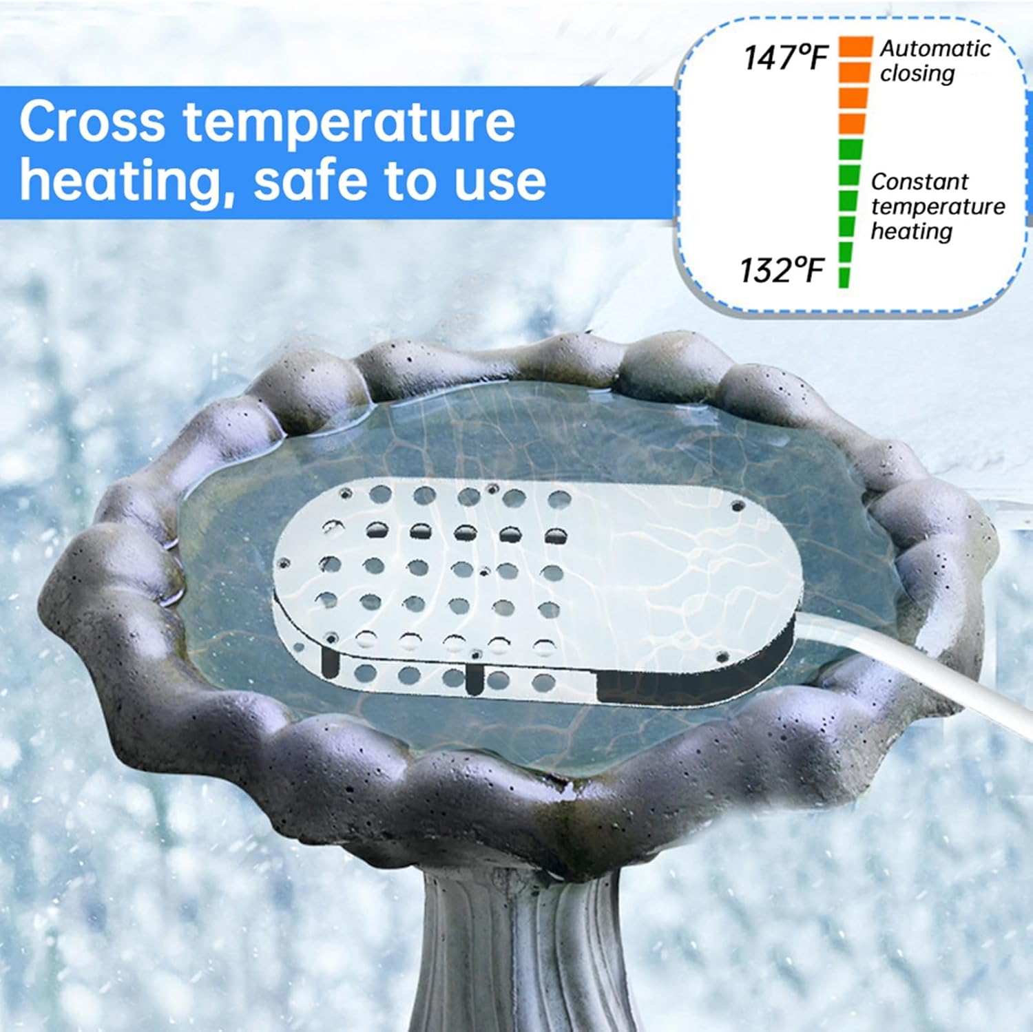 Bird Bath Deicer for Outdoors, Bird Bath Heater, Winter 200W Pond De Icer Die Water Heater Controlled with Auto Shut Off for Poultry Waterer Patio Yard Garden