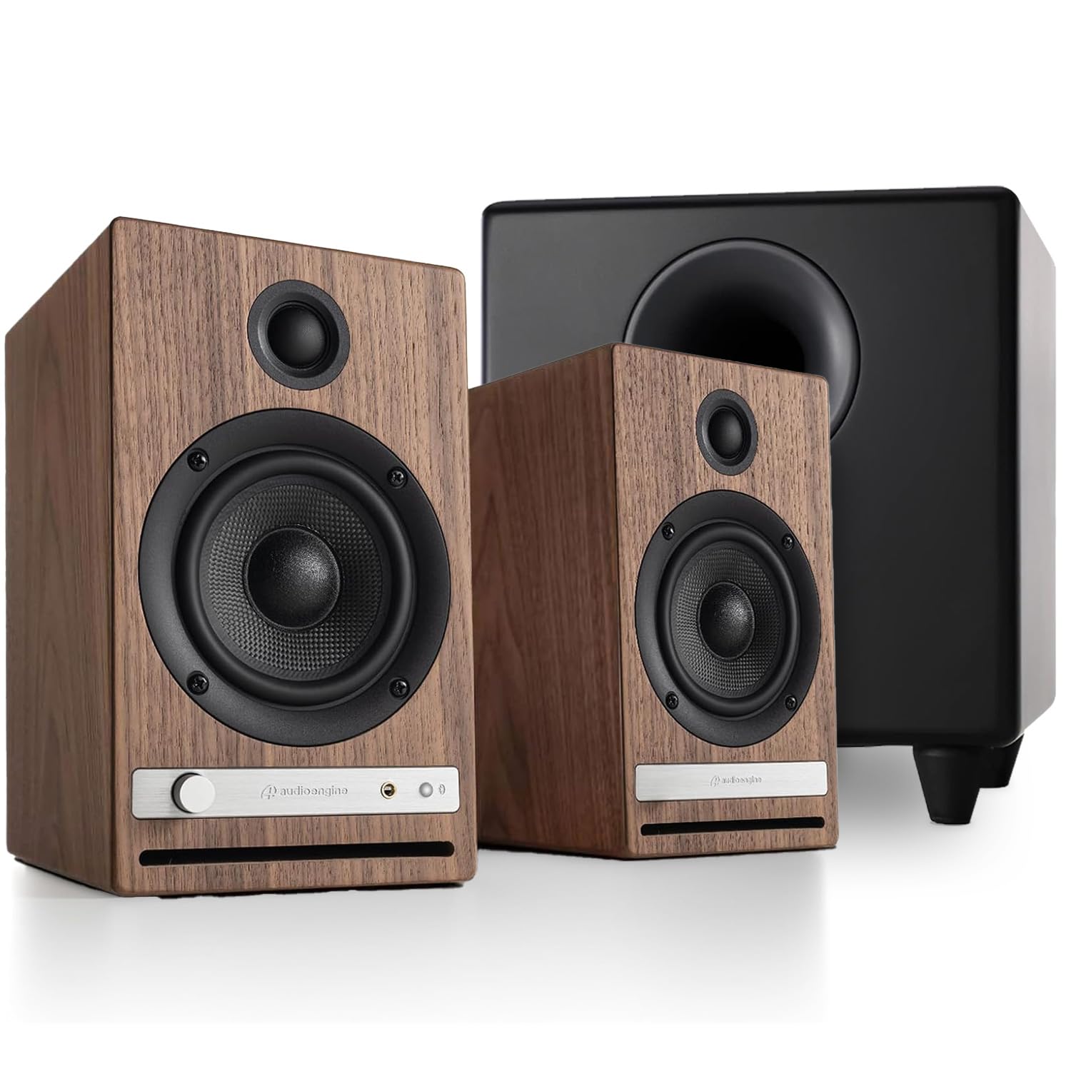 Audioengine HD4 Walnut Wireless Bluetooth Speakers and S8 Black Subwoofer Bundle
