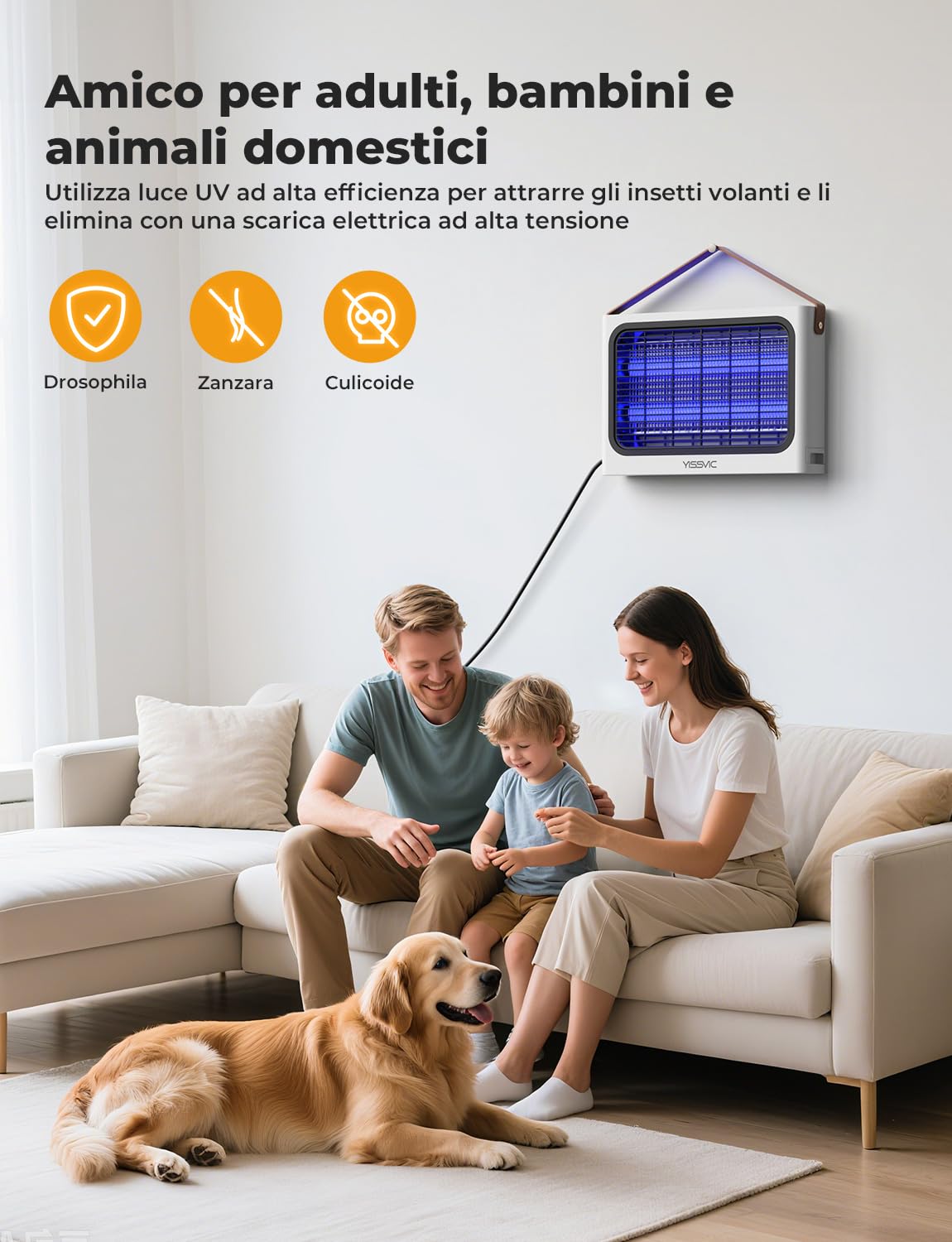 YISSVIC Lampada Antizanzare 4300V Zanzariera Elettrica 20W UV, con 2 Lampadine di Ricambio, Cassetto Estraibile, Manico in Pelle PU, Sicuro per Uomini e Animali, Uso Interno, Cavo 1.8m
