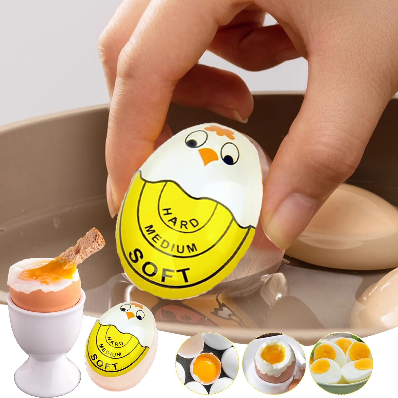 3 Pezzi Egg Timer Da Cucina, Indicatore Per Cottura Uova, Timer Per Uova Sode Cambia Colore, in Resina, Riutilizzabile, per Casa, Scuola, Ristorante (Morbido/Medio/Duro
