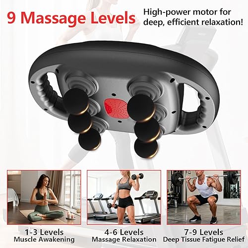 Miniatura 5 de Pistola de masaje de 6 cabezas de tejido profundo con 9 niveles y 9 modos, adecuada para espalda, piernas, cintura, caderas de cuerpo completo,