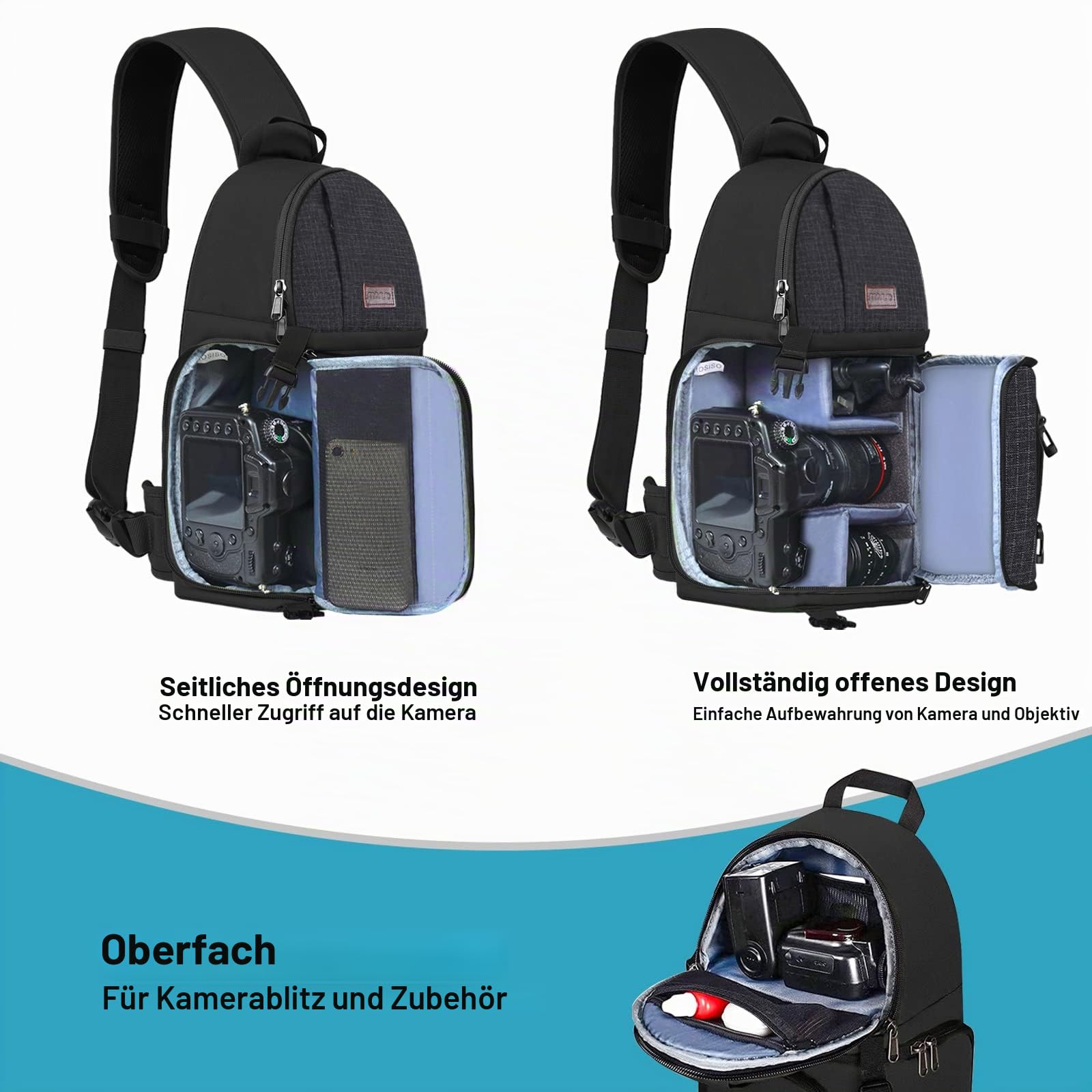 MOSISO Kameratasche Brust, DSLR/SLR/Spiegellose Kamera Rucksack Tasche Stoßfester Fotografie Rucksack mit Stativhalterung & Wechselbare Modulareinsätze Kompatibel mit Canon/Nikon/Sony/Fuji, Schwarz