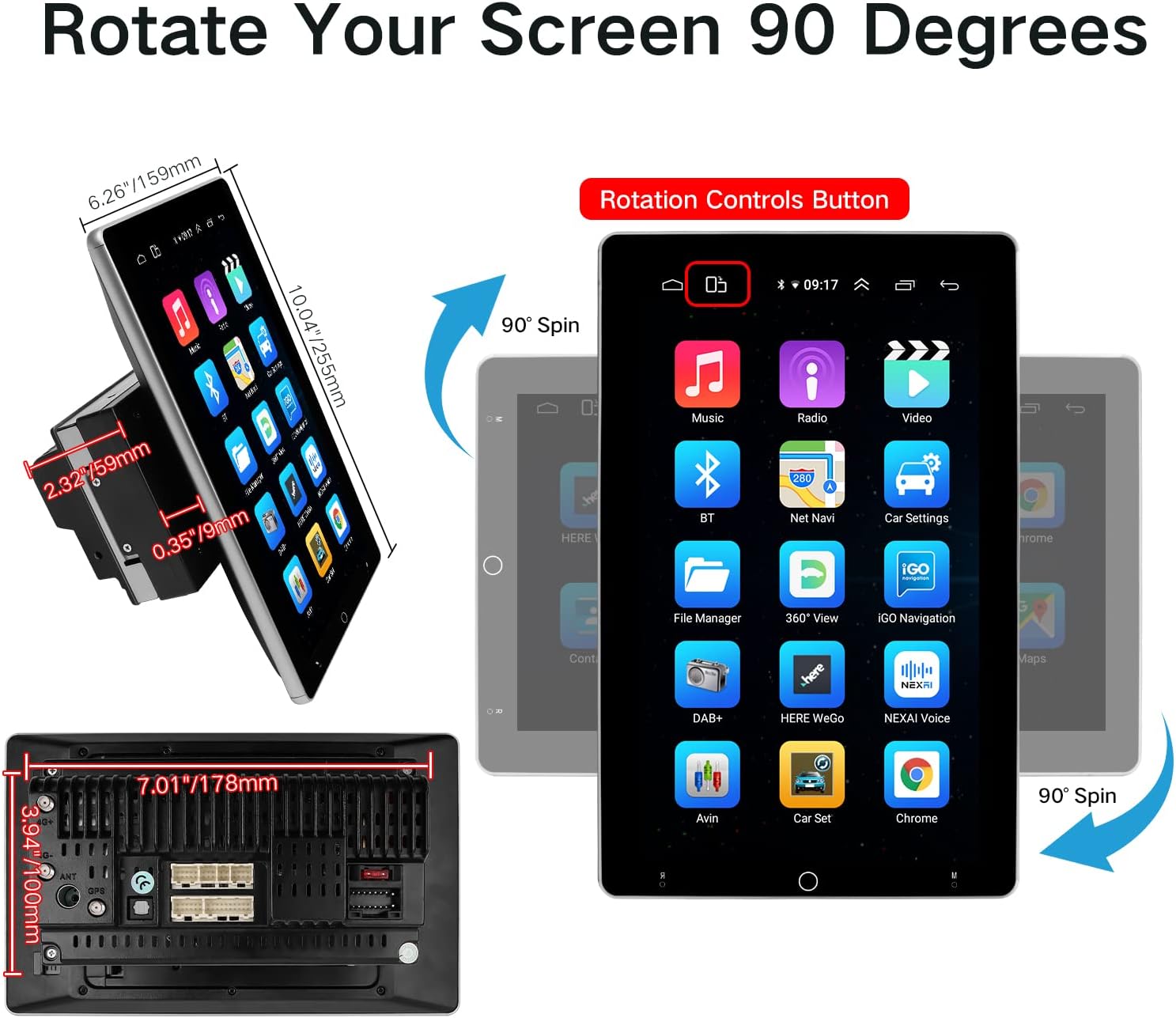 Dimensions and rotation mechanism of the ViaBecs stereo screen