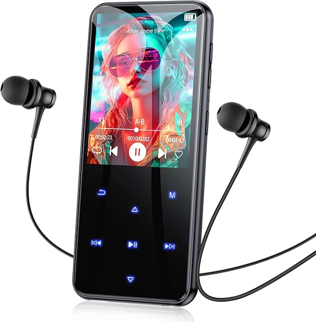 AGPTEK 64GB MP3 Player with Bluetooth, M3 2.4 inch Music Player with Speaker and FM Radio, Touch Buttons, Supports Up to 128GB(Black)