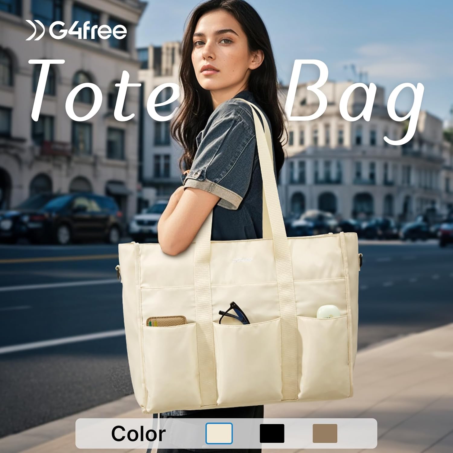 G4Free Tote Bag for Women, Multi-Compartment Large Capacity Work Bag with Zipper Top Handle, Shoulder Bag for Travel