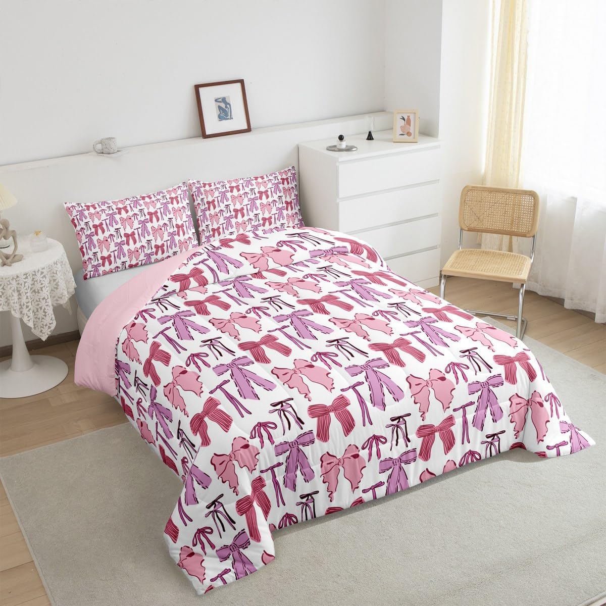 jejeloiu Bowknot Coquette Comforter Set Twin Size Kids Boys Girls Bedding image 5