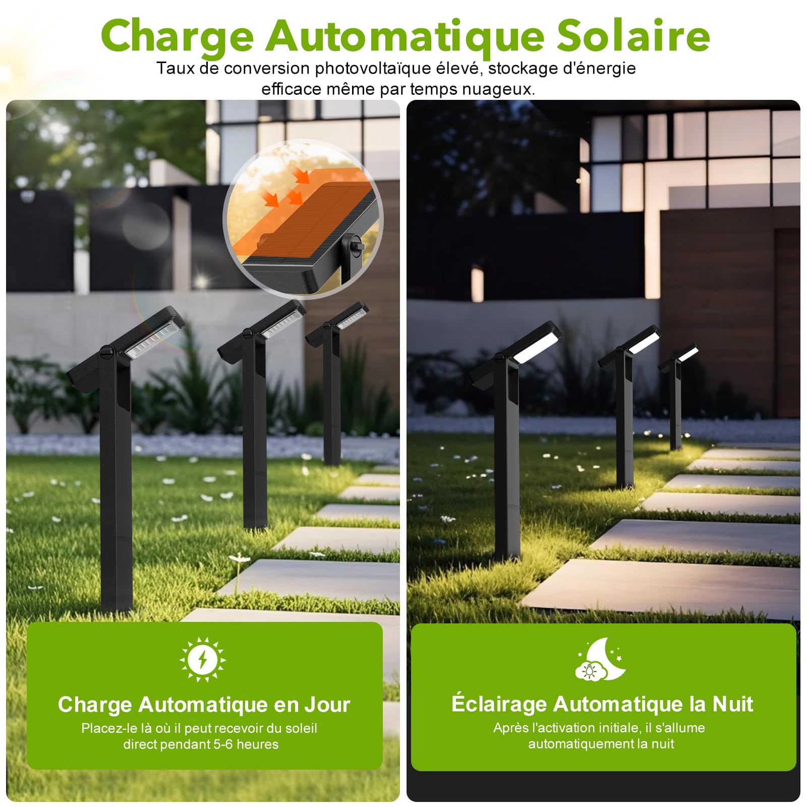 Lot De 6 Bornes Solaires Extérieures OUSFOT 32 LED - IP65, 2 Couleurs De Lumière, Batterie 2000mAh, 58 Cm